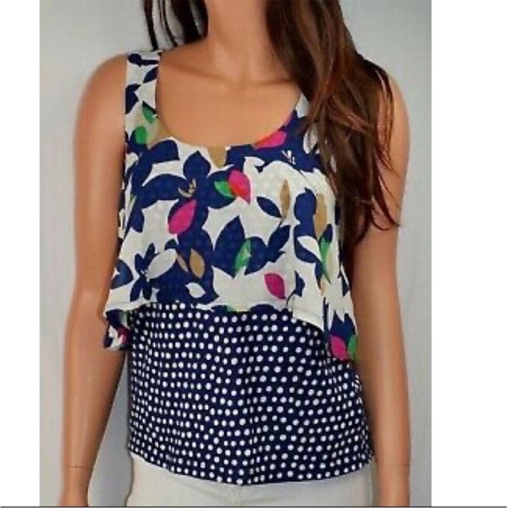 Anthropologie Meadow Rue Throughway Floral & Polka Dot Sheer Layered Tank Top